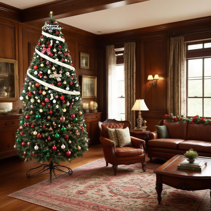 Árbol de Navidad listo para decorar con luces y adornos